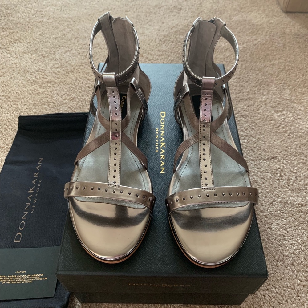 Donna Karan Pewter Kim Studded Sandals NIB 6